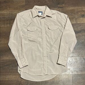 Wrangler pearl snap Beige Striped Casual Button Down Shirt